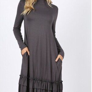 Zenana Outfitters Grey Double Ruffle Outfitters — NWOT -- MEDIUM